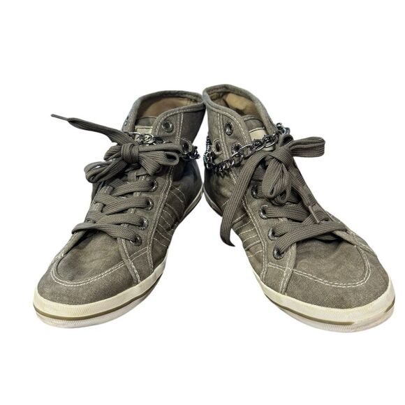 VENICE Women's Canvas Silver Chain Lace-up Mid Sneakers 8 - Picture 3 of 6